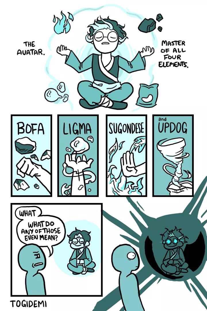 ligma bofa updog - The Quatar. Master Of All Four Elements and Bofa Ligma What What Do Any Of Those Even Mean? Togidemi