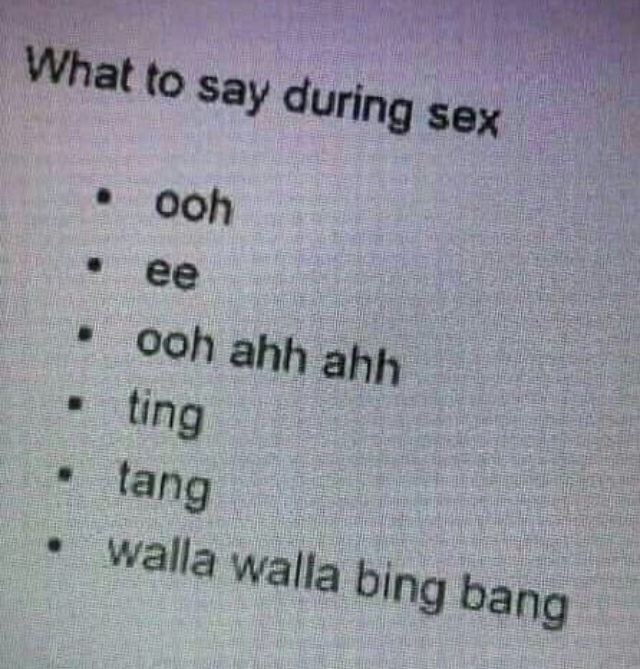 number - What to say during sex ooh . ooh ahh ahh ting tang walla walla bing bang