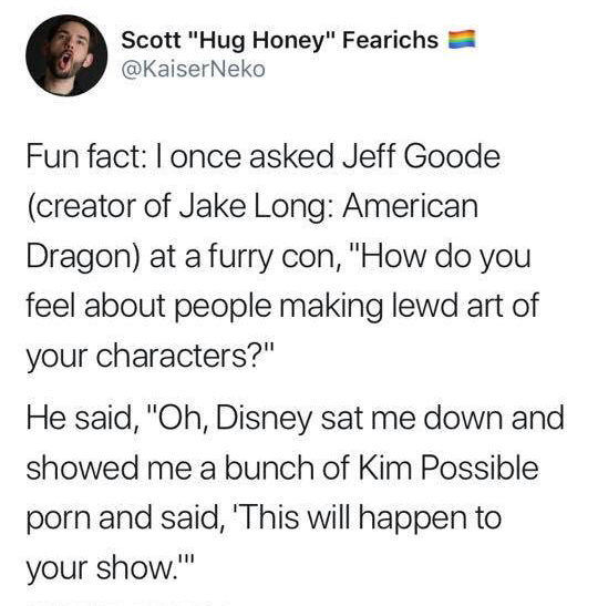 donald trump tweets about guns - Scott "Hug Honey" Fearichs Fun fact I once asked Jeff Goode creator of Jake Long American Dragon at a furry con, "How do you feel about people making lewd art of your characters?" He said, "Oh, Disney sat me down and showe