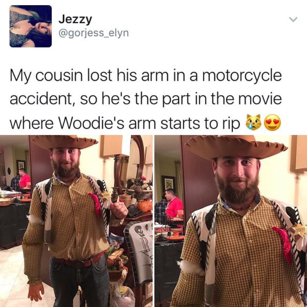 military surplus meme - Jezzy My cousin lost his arm in a motorcycle accident, so he's the part in the movie where Woodie's arm starts to rip