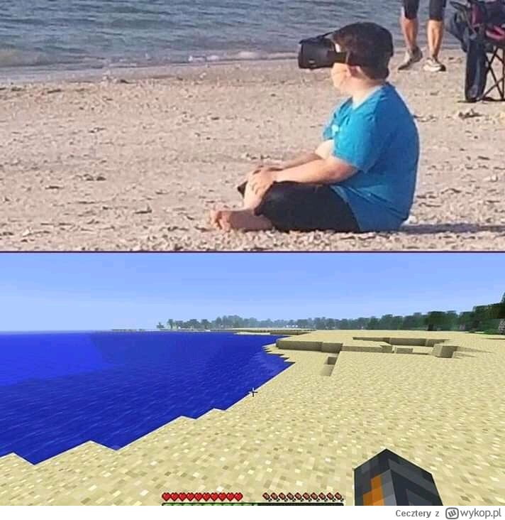 kid on the beach wearing VR glasses to view a VR beach