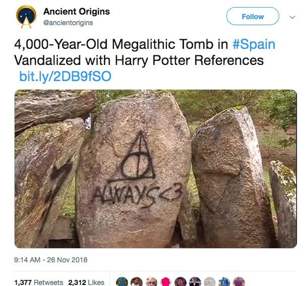 Tourism - Ancient Origins 4,000YearOld Megalithic Tomb in Vandalized with Harry Potter References bit.ly2DB9fSO Auways. 1,377 2,312