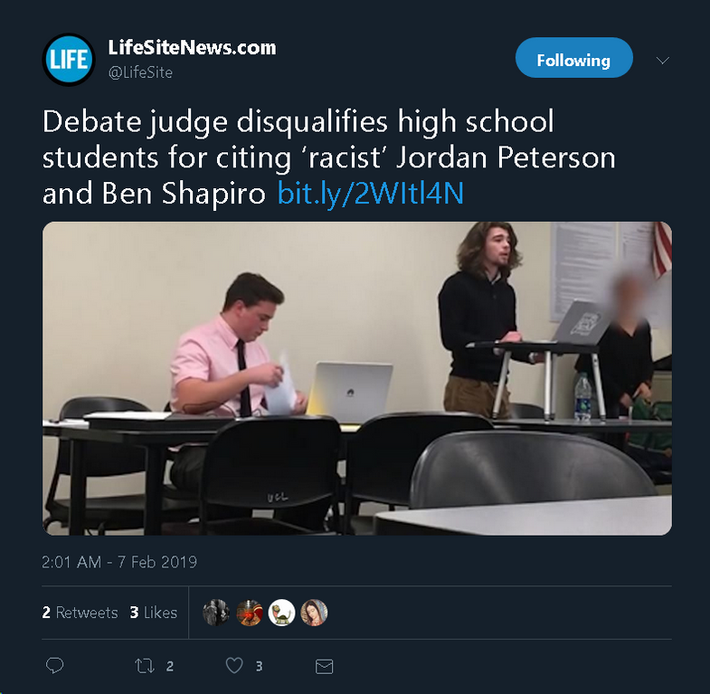 memes - life site news - Life LifeSiteNews.com ing Debate judge disqualifies high school students for citing 'racist' Jordan Peterson and Ben Shapiro bit.ly2wIt|4N 2 3 27 2 0 3