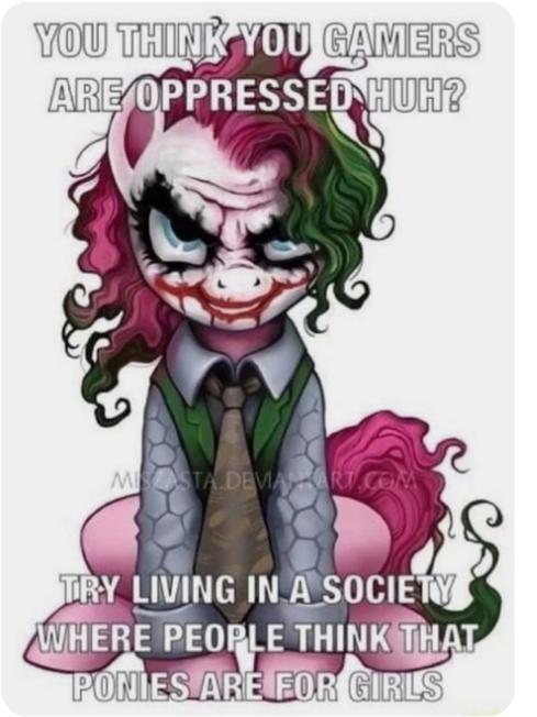 memes - mlp we live in a society - You Think You Gamers Are Oppressed Huh? Mista.Deviantart.Com Try Living In A Society Where People Think That Ponies Are For Girls