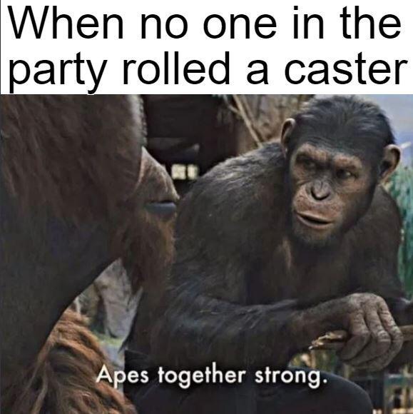 wtf where's the food - When no one in the party rolled a caster Apes together strong.