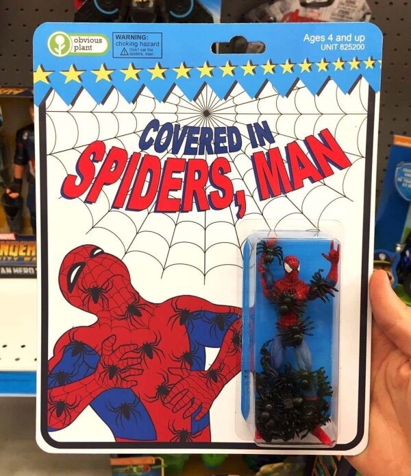 obvious plant covered in spiders man - obvious plant Warning choking hazard Ages 4 and up Unit 825200 Ad tttt Nged Anmion