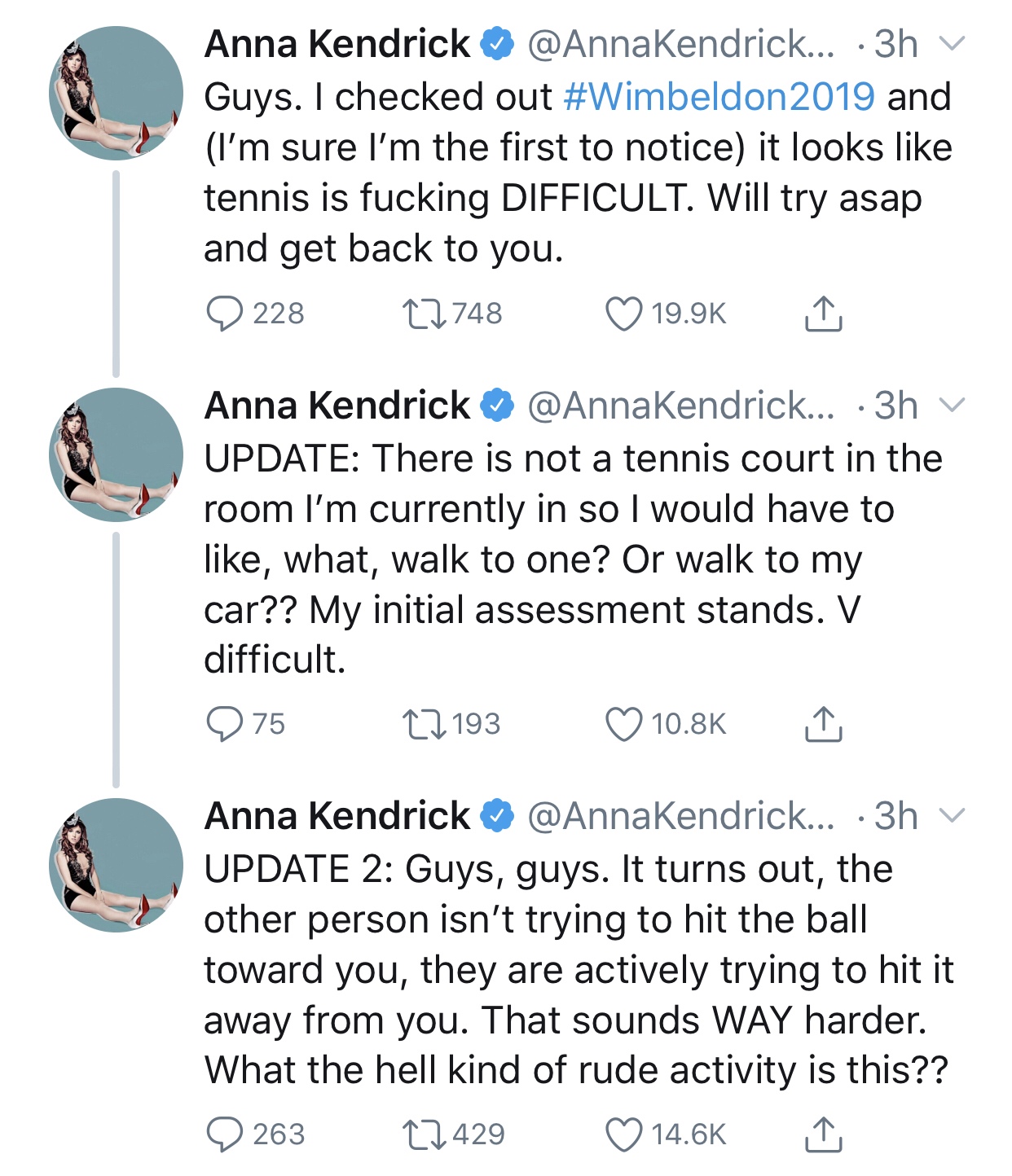 point - Anna Kendrick ... 3h v Guys. I checked out 2019 and I'm sure I'm the first to notice it looks tennis is fucking Difficult. Will try asap and get back to you. 2 228 22748 Anna Kendrick ... 3h v Update There is not a tennis court in the room I'm cur