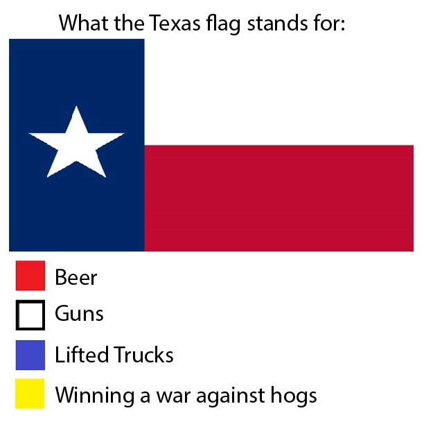 dlt entertainment logo - What the Texas flag stands for Beer Guns Lifted Trucks Winning a war against hogs