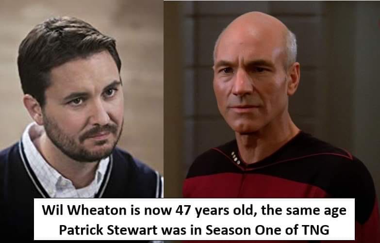wil wheaton - Wil Wheaton is now 47 years old, the same age Patrick Stewart was in Season One of Tng