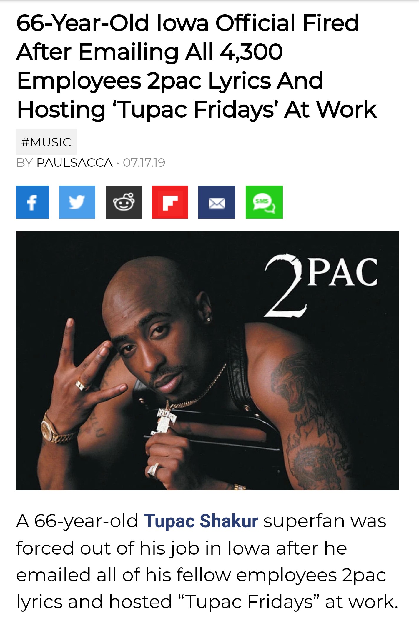 2pac all eyez on me - 66YearOld Iowa Official Fired After Emailing All 4,300 Employees 2pac Lyrics And Hosting 'Tupac Fridays' At Work By Paulsacca 07.17.19 Pac A 66yearold Tupac Shakur superfan was forced out of his job in lowa after he emailed all of hi