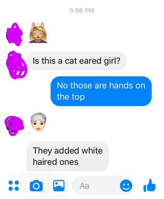 communication - Is this a cat eared girl? No those are hands on the top They added white haired ones O Aa