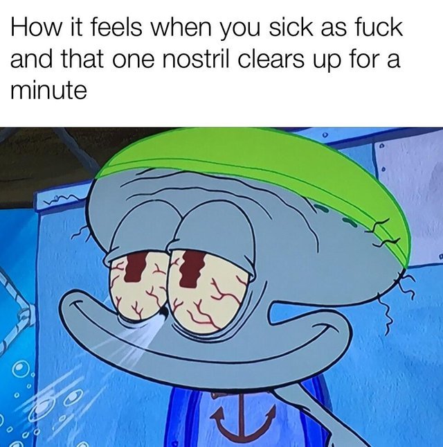 sick as fuck - How it feels when you sick as fuck and that one nostril clears up for a minute