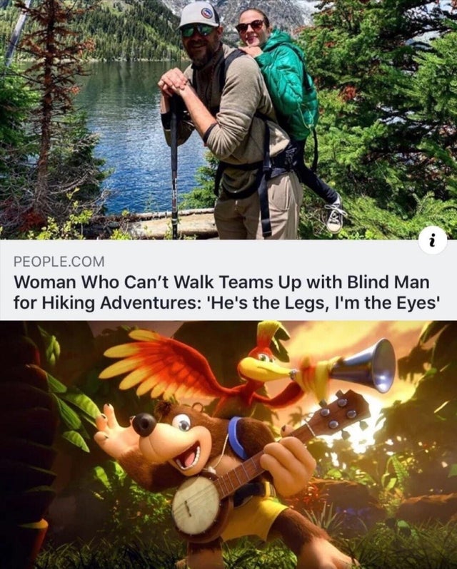 banjo kazooie smash - People.Com Woman Who Can't Walk Teams Up with Blind Man for Hiking Adventures 'He's the Legs, I'm the Eyes'