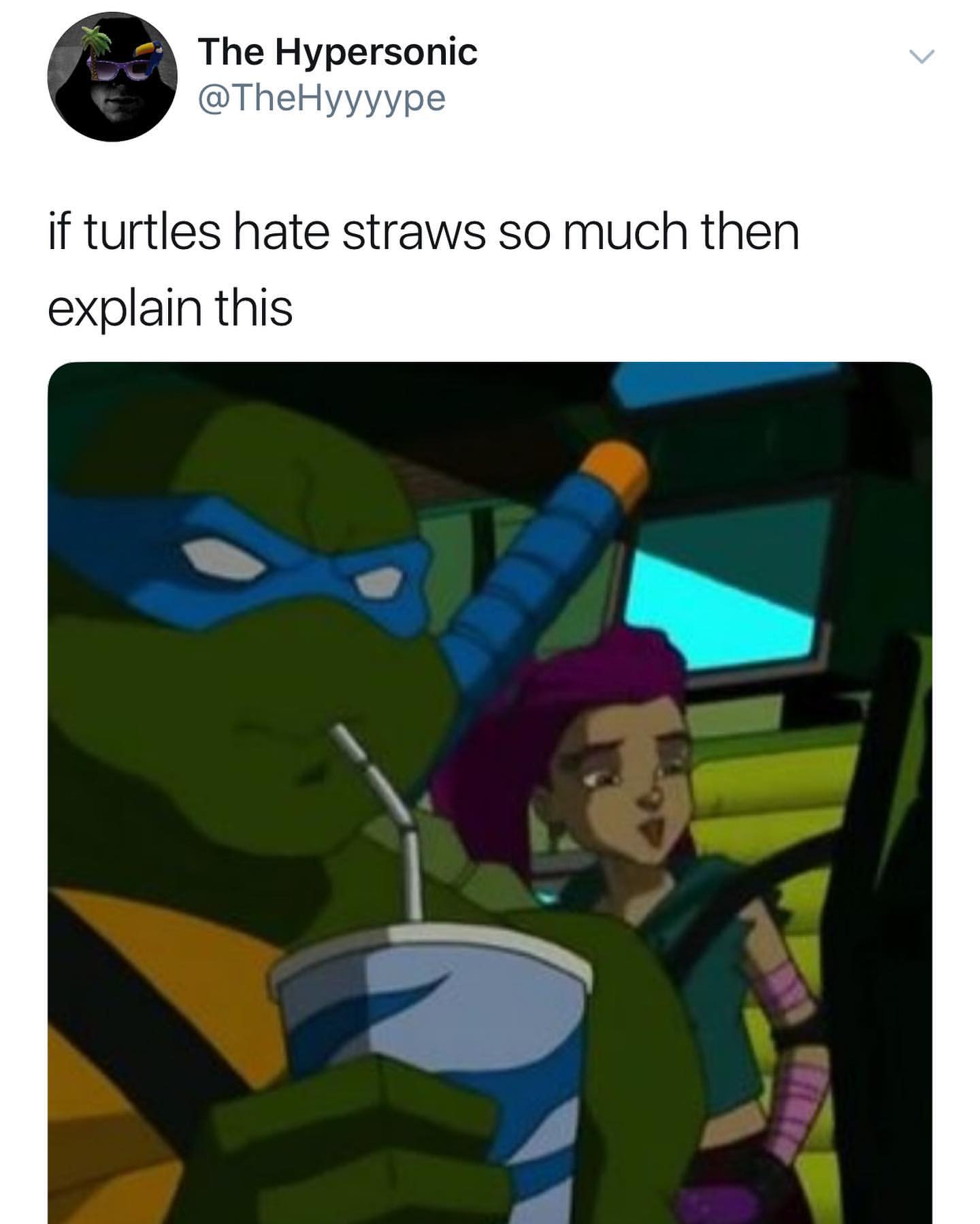 cartoon - The Hypersonic if turtles hate straws so much then explain this
