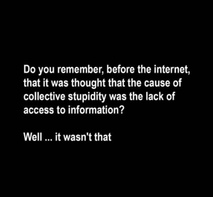 Love - Do you remember, before the internet, that it was thought that the cause of collective stupidity was the lack of access to information? Well ... it wasn't that