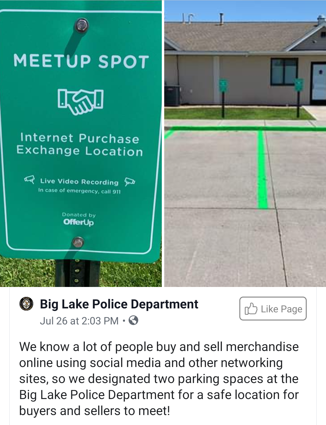 grass - Meetup Spot Internet Purchase Exchange Location Live Video Recording Sa in ne of woney, call on Ollerup Big Lake Police Department Jul 26 at Page We know a lot of people buy and sell merchandise online using social media and other networking sites