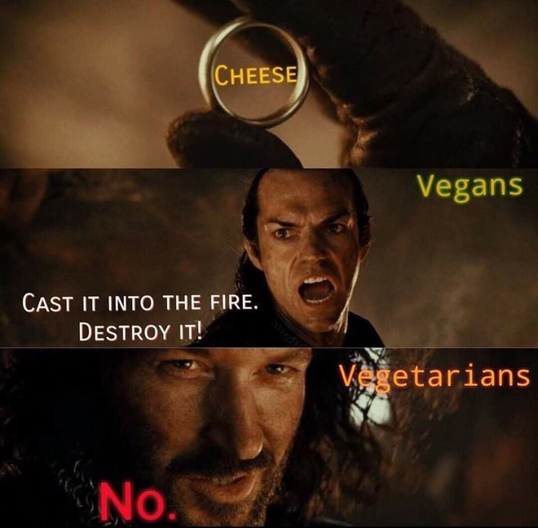 cast it into the fire meme - Cheese Vegans Cast It Into The Fire. Destroy It! Vegetarians No.