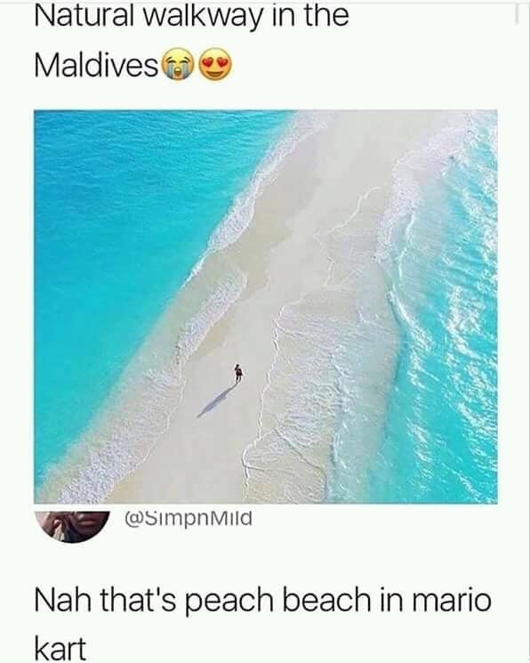 natural walkway in maldives meme - Natural walkway in the Maldives Mild Nah that's peach beach in mario kart