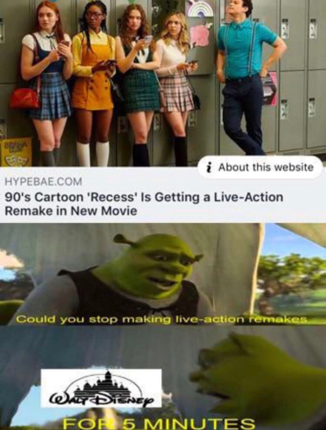 Live action - i About this website Hypebae.Com 90's Cartoon 'Recess' Is Getting a LiveAction Remake in New Movie Could you stop making liveaction reman For 5 Minutes