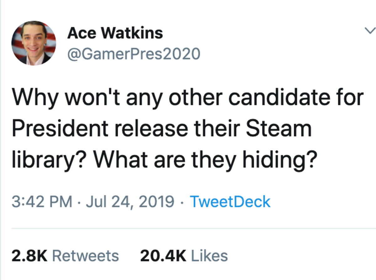 tweets about the death penalty - Ace Watkins Why won't any other candidate for President release their Steam library? What are they hiding? . TweetDeck
