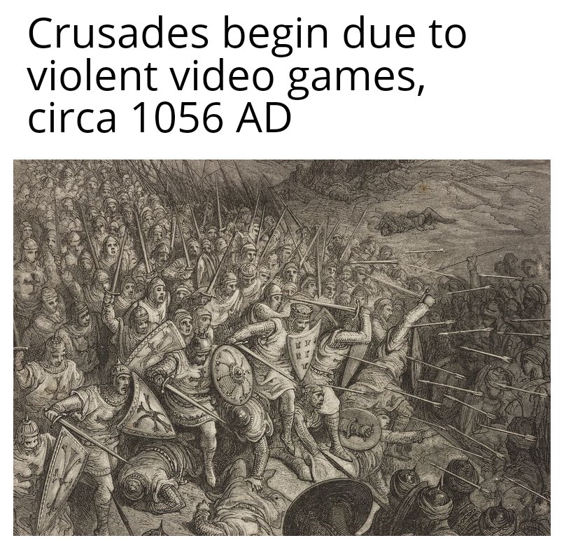 Crusades begin due to violent video games, circa 1056 Ad