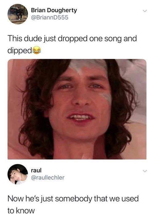 somebody that i used to know meme - Brian Dougherty This dude just dropped one song and dippede raul Now he's just somebody that we used to know