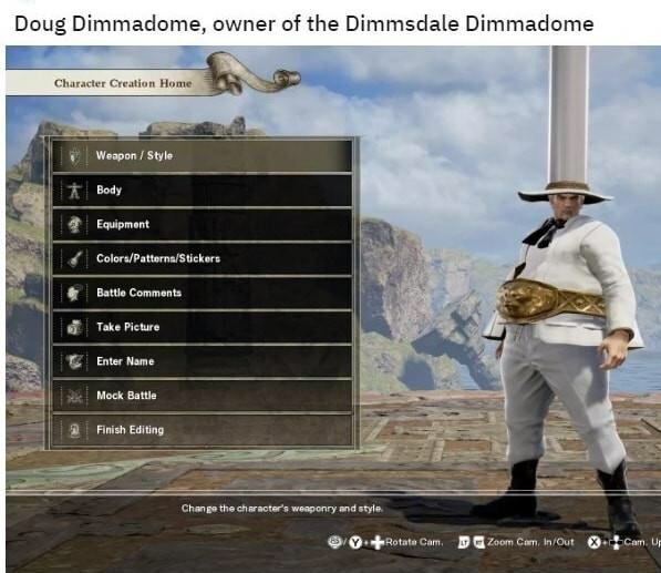 new soul calibur character creation - Doug Dimmadome, owner of the Dimmsdale Dimmadome Character Creation Home Weapon Style Body Equipment ColorsPatternsStickers Battle Take Picture Enter Name Mock Battle Finish Editing Change the character's weaponry and