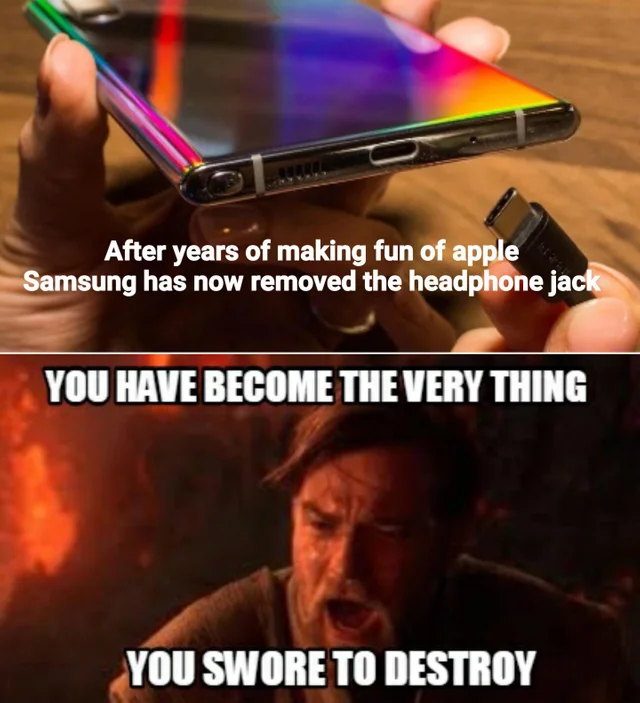 animal farm memes - After years of making fun of apple Samsung has now removed the headphone jack You Have Become The Very Thing You Swore To Destroy