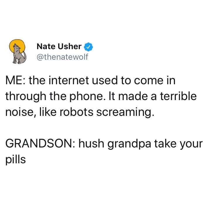 problem in winn dixie - Nate Usher Me the internet used to come in through the phone. It made a terrible noise, robots screaming. Grandson hush grandpa take your pills