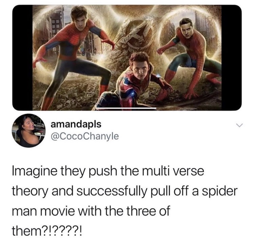 spider verse live action - amandapls Imagine they push the multi verse theory and successfully pull off a spider man movie with the three of them?!????!