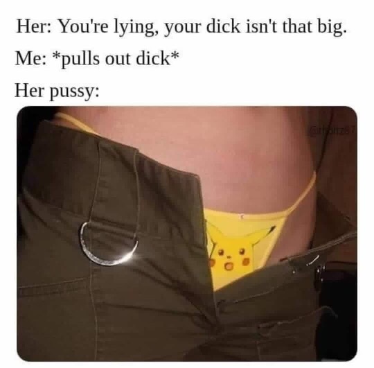 your dick isn t that big pikachu meme - Her You're lying, your dick isn't that big. Me pulls out dick Her pussy