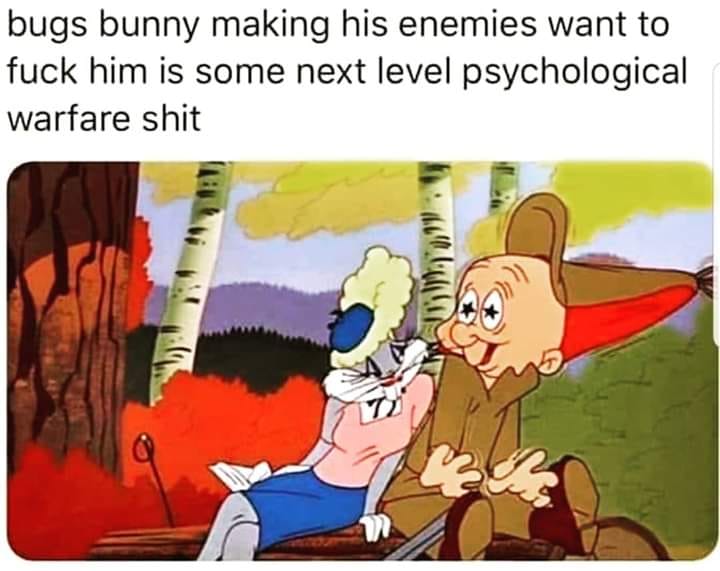 cartoon - bugs bunny making his enemies want to fuck him is some next level psychological warfare shit