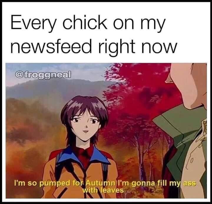 funny anime screenshots - Every chick on my newsfeed right now I'm so pumped for Autumn I'm gonna fill my ass with leaves