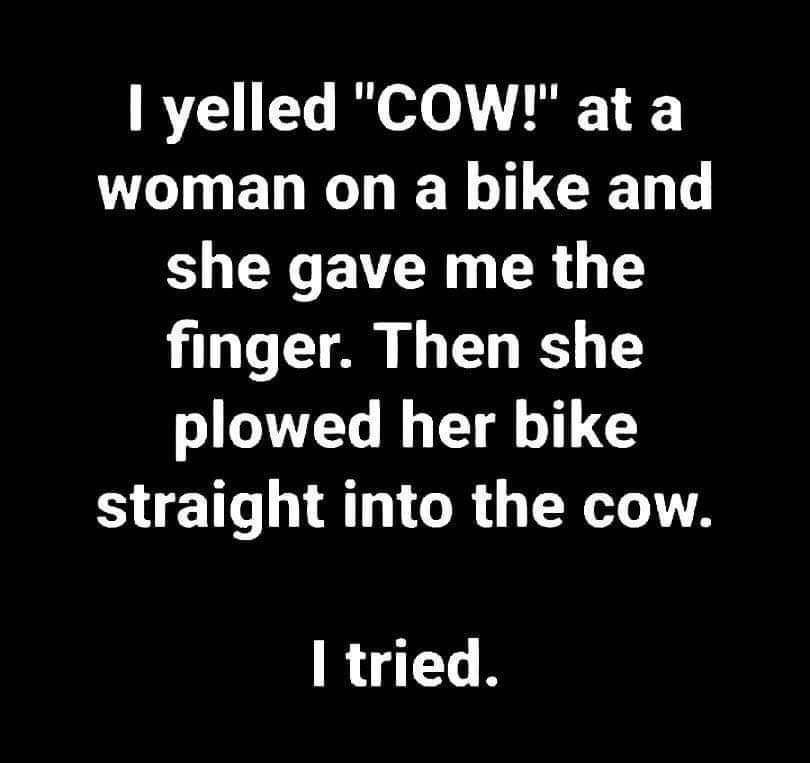 quotes about feeling unloved - Lyelled "Cow!" at a woman on a bike and she gave me the finger. Then she plowed her bike straight into the cow. I tried.