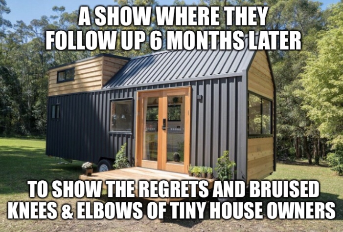 meme - Ashow Where They Up 6 Months Later To Show The Regrets And Bruised Knees & Elbows Of Tiny House Owners