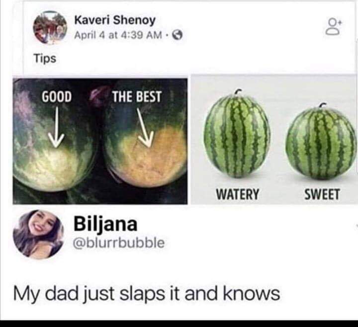 watermelon slap - Kaveri Shenoy April 4 at 00 Tips Good The Best Watery Sweet Biljana My dad just slaps it and knows