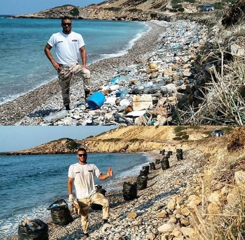 before and after trashtag challenge pics of man who cleaned up the whole beach