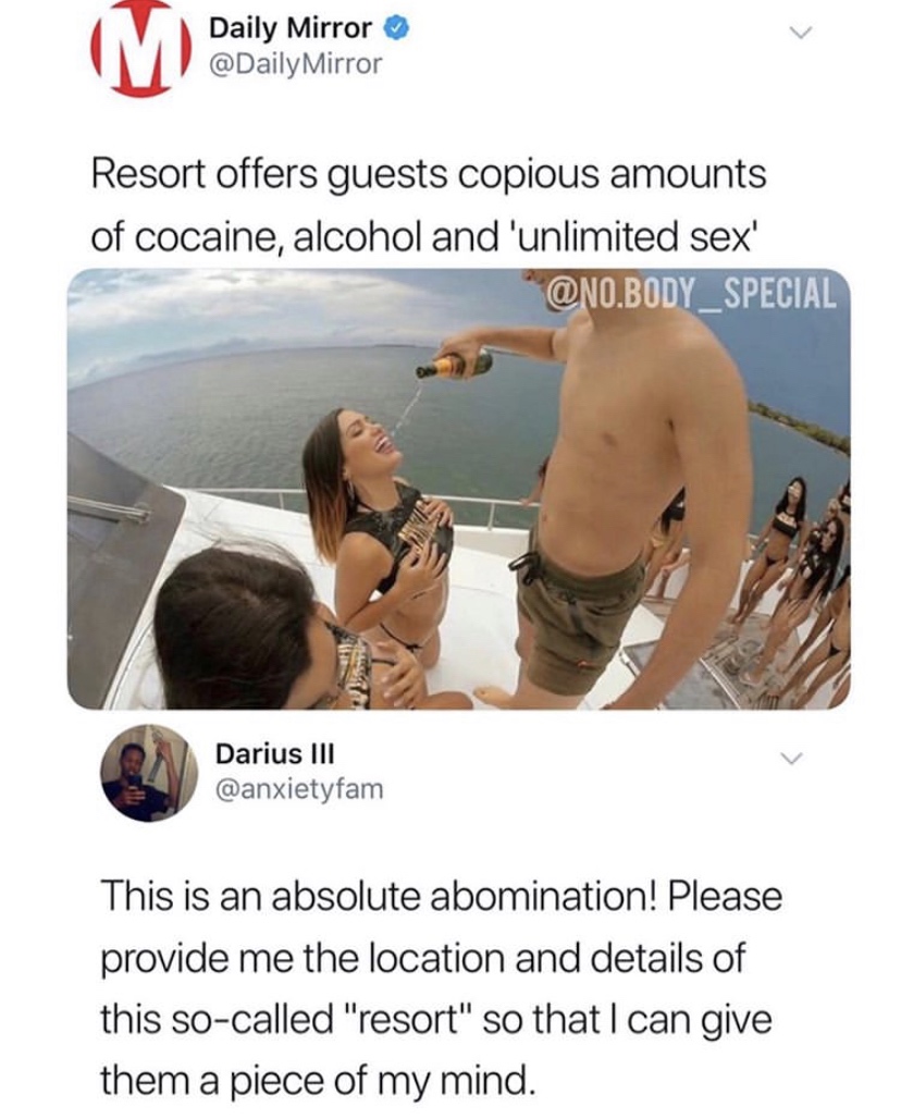 muscle - Daily Mirror Mirror Resort offers guests copious amounts of cocaine, alcohol and 'unlimited sex' .BODY_SPECIAL Darius Iii This is an absolute abomination! Please provide me the location and details of this socalled