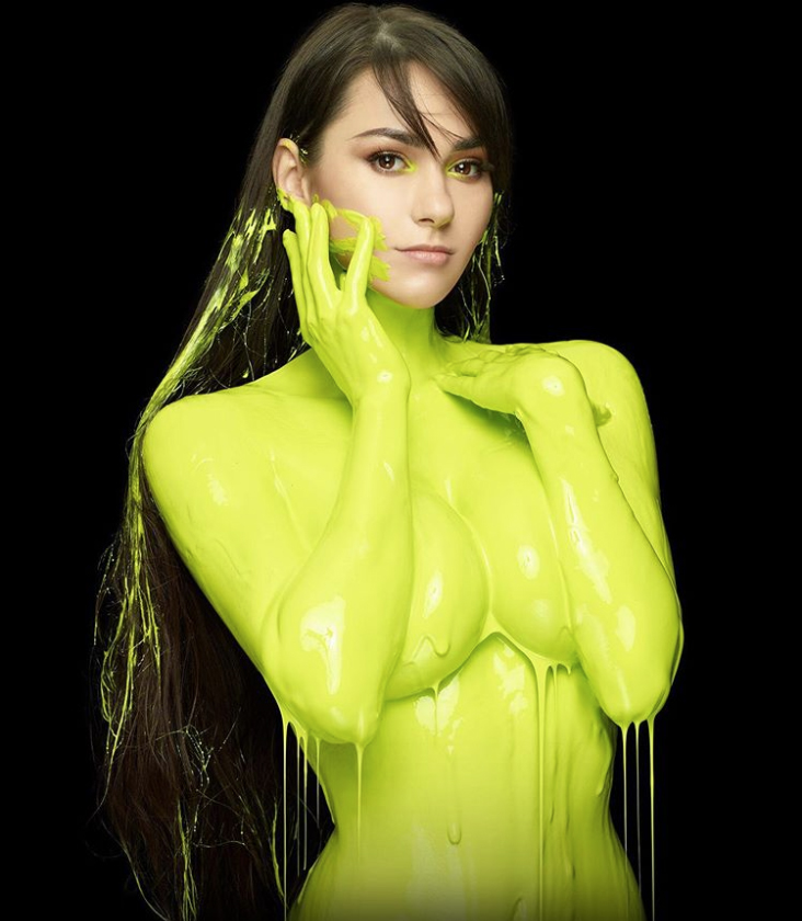 fashion model covered in green slime