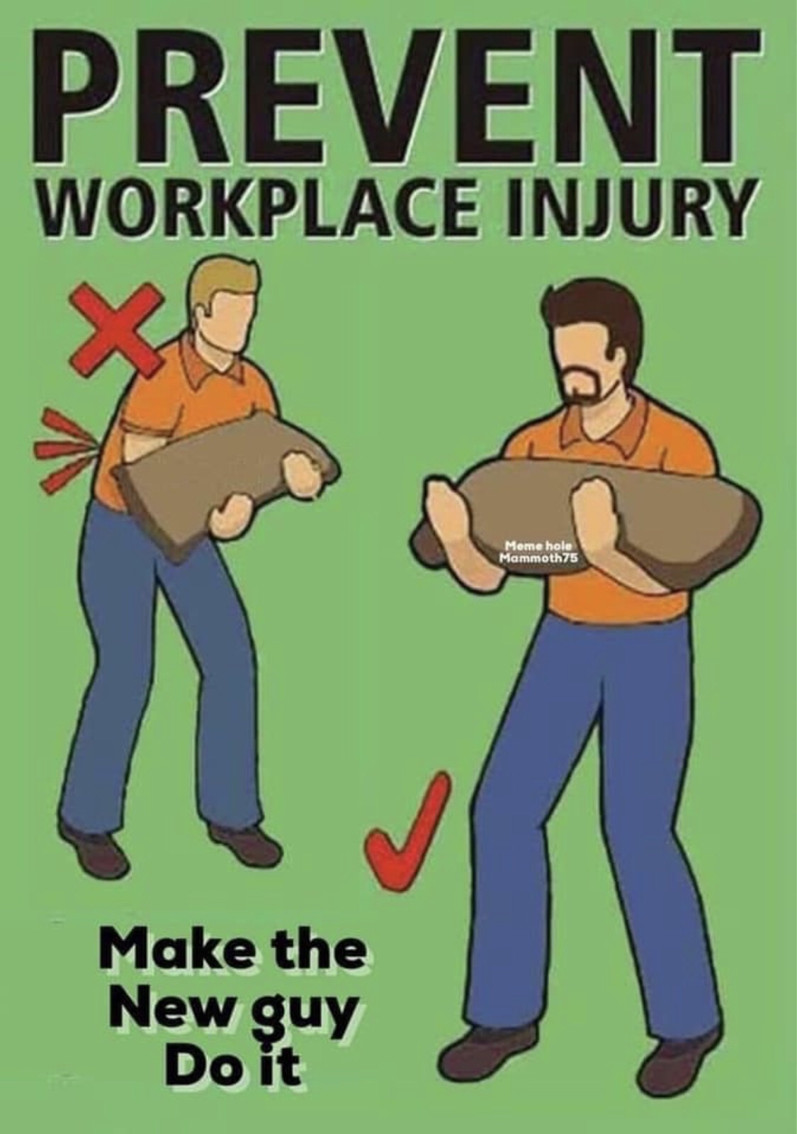 prevent workplace injury - Prevent Workplace Injury Meme hole Mammoth75 Make the New guy Do it