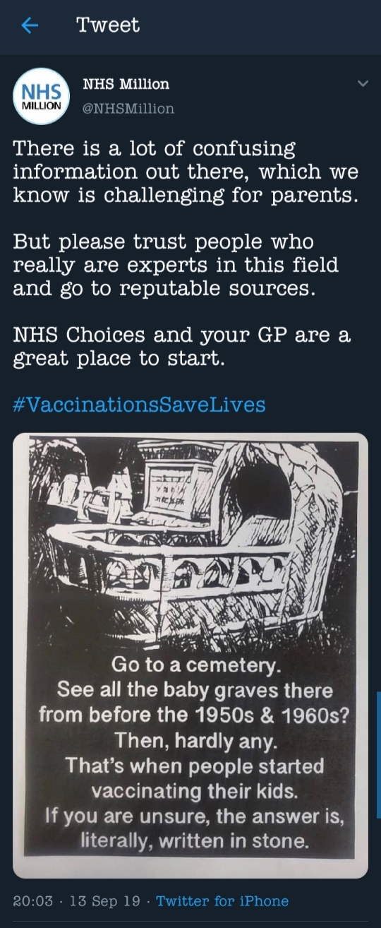 poster - | Tweet Nhs Million Nhs Million There is a lot of confusing information out there, which we know is challenging for parents. But please trust people who really are experts in this field and go to reputable sources. Nhs Choices and your Gp are a g