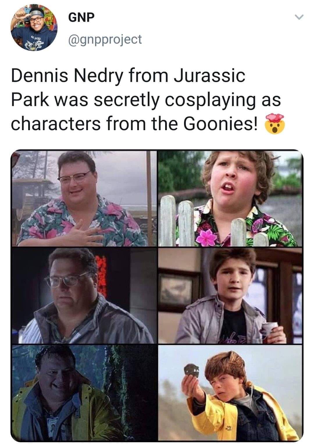 jurassic park goonies - Gnp Dennis Nedry from Jurassic Park was secretly cosplaying as characters from the Goonies!