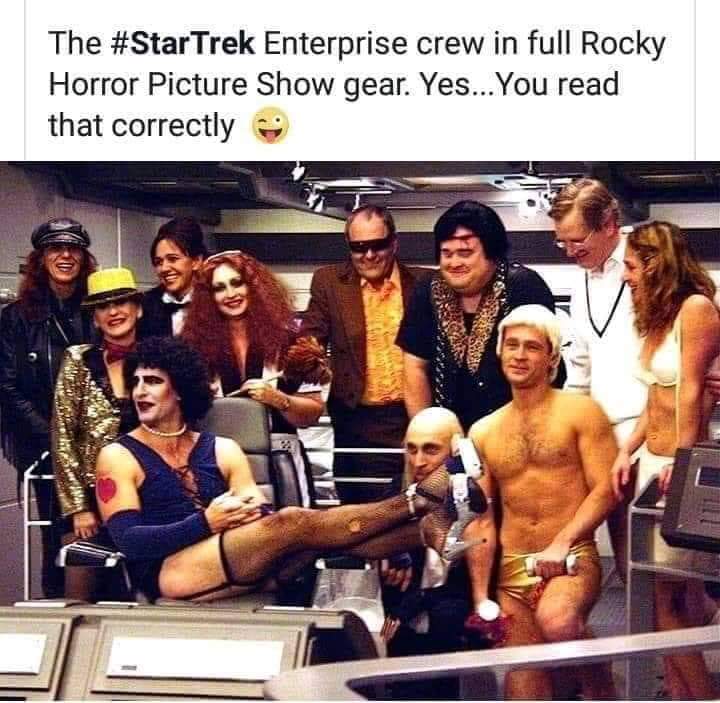 star trek enterprise rocky horror - The Enterprise crew in full Rocky Horror Picture Show gear. Yes... You read that correctly Roede