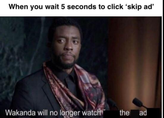 wakanda memes - When you wait 5 seconds to click 'skip ad' Wakanda will no longer watch the ad