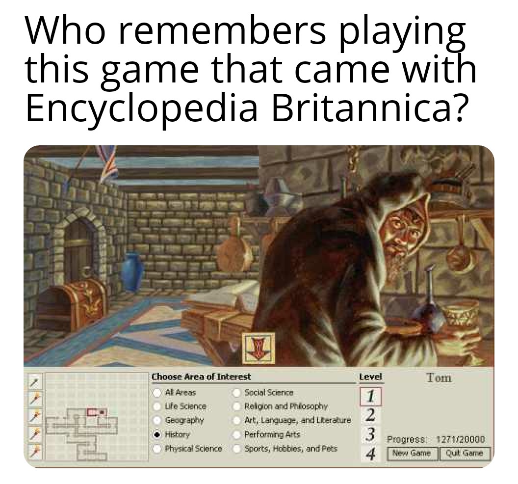 microsoft encarta mindmaze - Who remembers playing this game that came with Encyclopedia Britannica? Level Tom Choose Area of Interest Al Areas Social Science @ Life Science Reloon and Philosophy Geography Art, Language, and Literature History Performing 