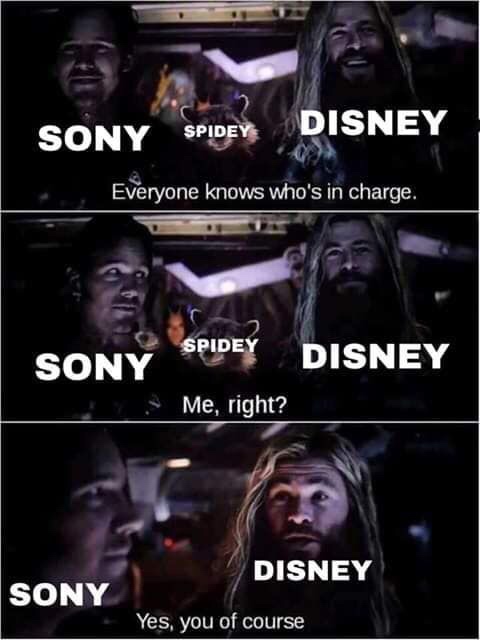 everyone knows who's in charge endgame - Sony Spidey Disney Everyone knows who's in charge. Spidey Disney Sony Me, right? Disney Sony Yes, you of course