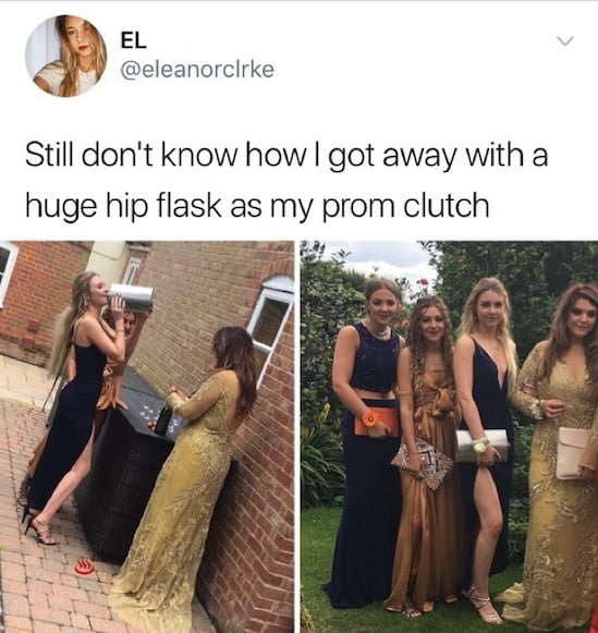 prom clutch flask - El Still don't know how I got away with a huge hip flask as my prom clutch