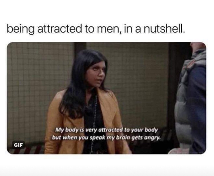 being attracted to men meme - being attracted to men, in a nutshell. My body is very attracted to your body but when you speak my brain gets angry. Gif
