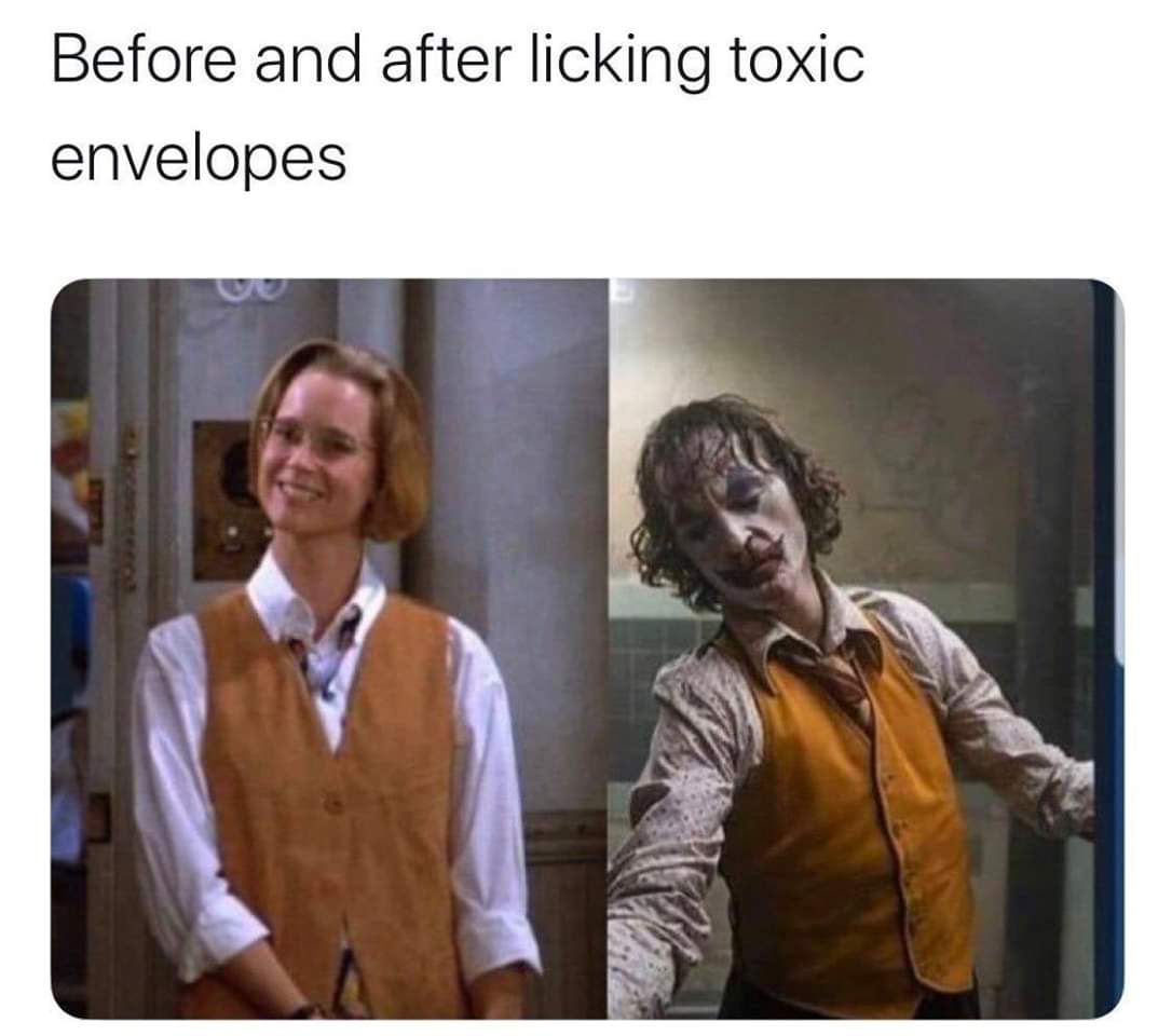 joker violence - Before and after licking toxic envelopes
