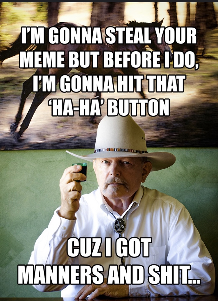 photo caption - I'M Gonna Steal Your Meme But Before I Do. I'M Gonna Hit That HaH Button Cuz I Got Manners And Shit...